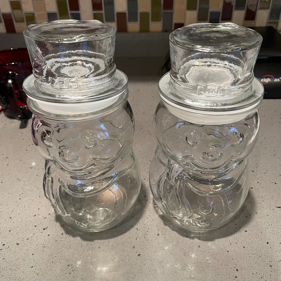 Never used 2 vintage snowman glass jars - Picture 1 of 5